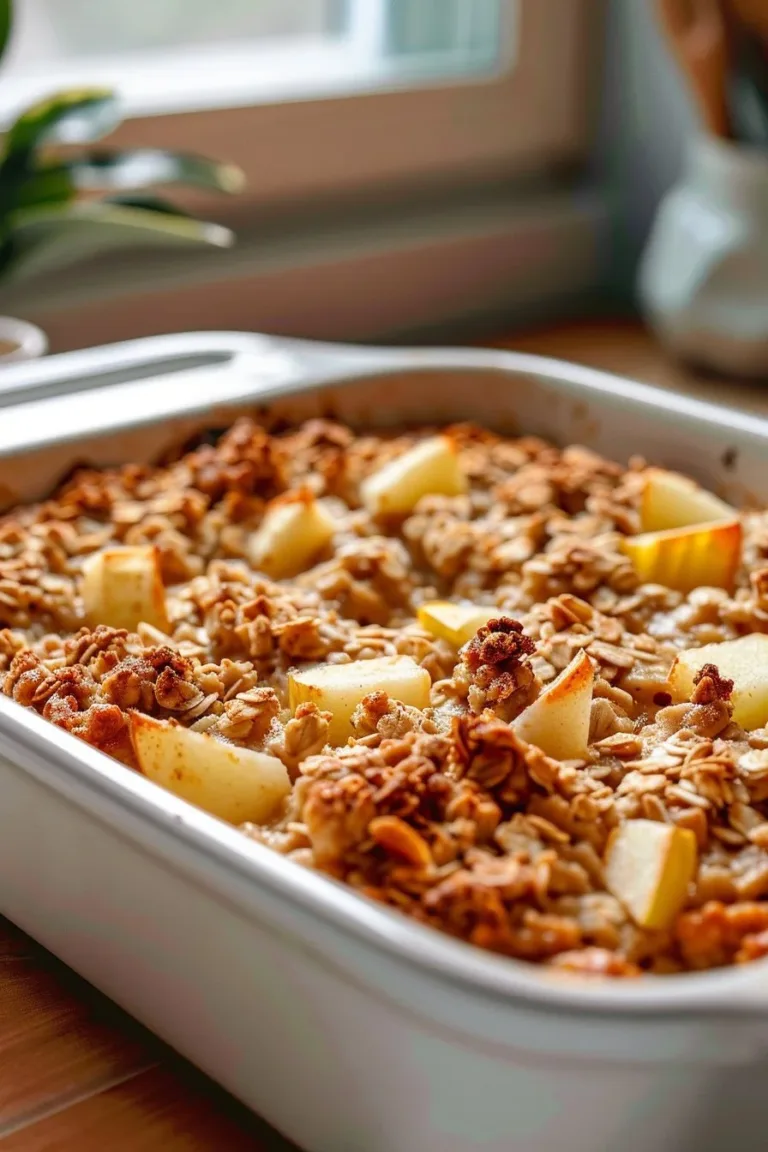 Delicious and cozy apple baked oatmeal served in a bowl for breakfast