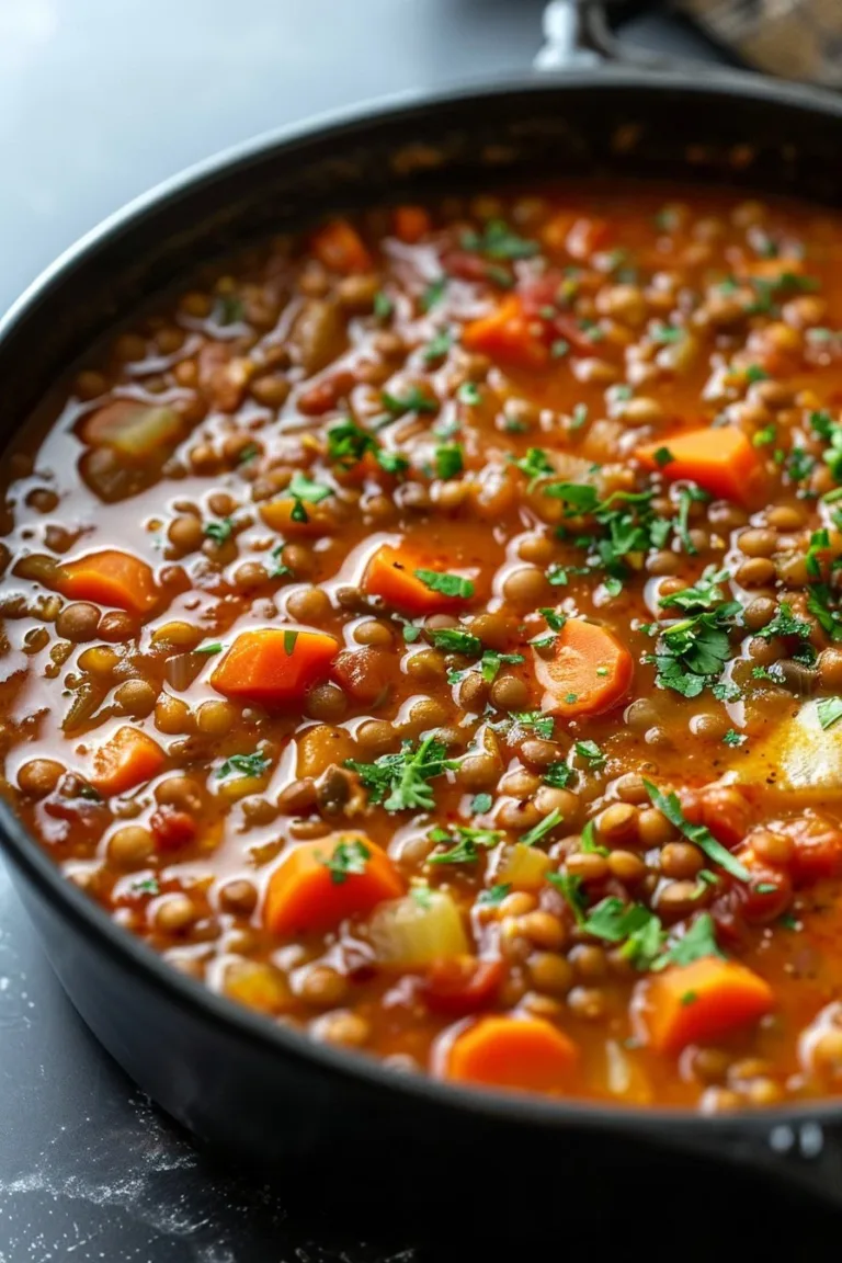 Bowl of hearty lentil soup with vegetables and spices for comfort and nutrition