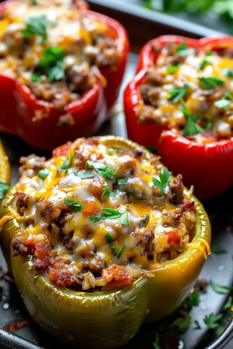Colorful bowls of hearty stuffed bell peppers ready for a family dinner
