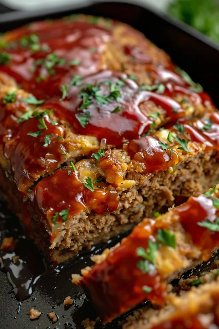 Homemade juicy turkey meatloaf served with vegetables and herbs