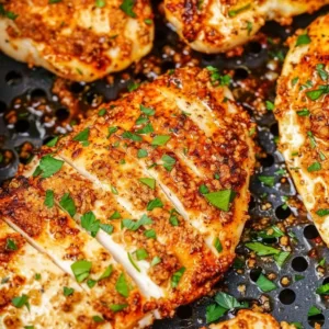 Air Fryer Garlic Parmesan Chicken 1 Crispy Air Fryer Garlic Parmesan Chicken served with herbs