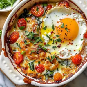 Baked Feta Eggs 1 Creamy baked feta eggs served in a rustic bowl with herbs