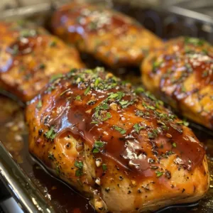 BBQ Baked Chicken Breasts in 30 Minutes 1 Juicy BBQ Baked Chicken Breasts served on a plate with a side of vegetables