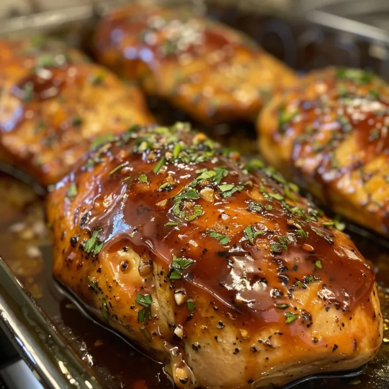 Juicy BBQ Baked Chicken Breasts served on a plate with a side of vegetables