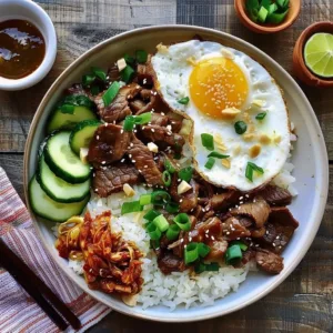 Beef Bulgogi Bowls 1 Bowl of Beef Bulgogi with rice and vegetables, showcasing savory Korean flavors