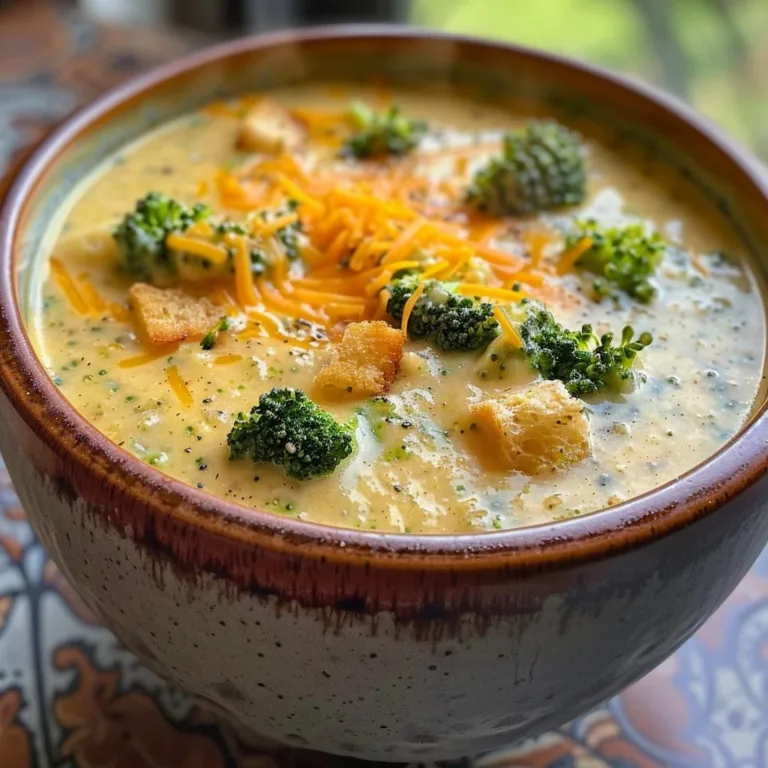 Delicious bowl of broccoli cheddar soup garnished with fresh herbs