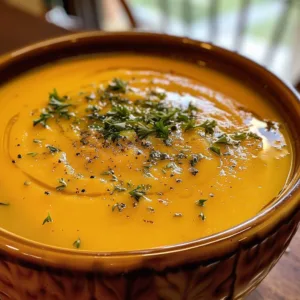 Butternut Squash Soup Recipe 1 Bowl of creamy butternut squash soup garnished with herbs and spices