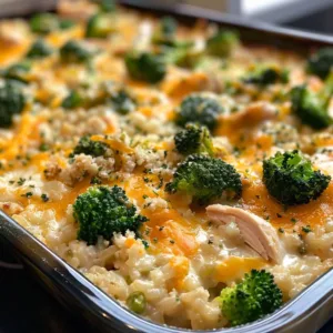 Cheesy Chicken Broccoli Rice Casserole 1 Cheesy chicken broccoli rice casserole baked to perfection with melting cheese