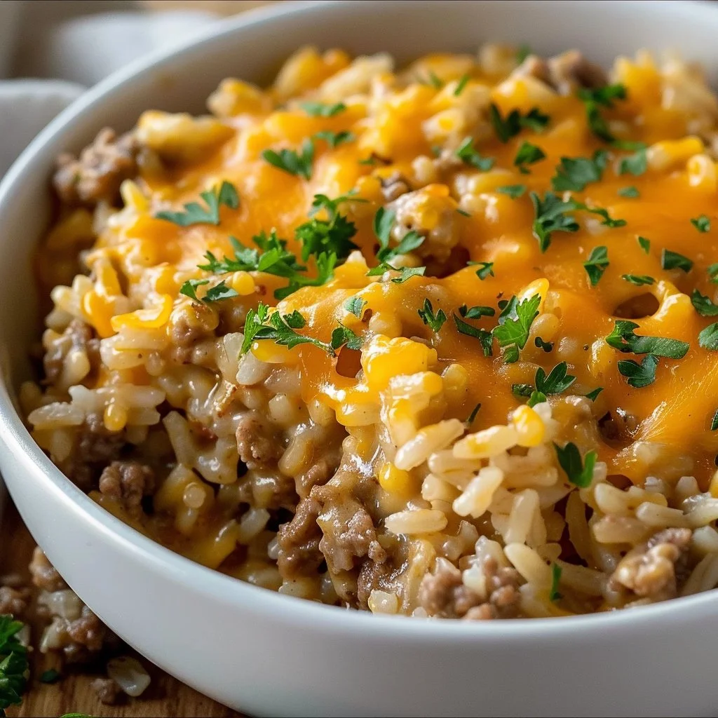 Healthy Recipes, High Protein Meals & Easy Meal Prep Ideas 6 Cheesy Ground Beef and Rice Casserole Recipe