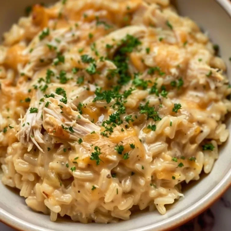 Delicious Chicken and Rice Casserole served in a baking dish