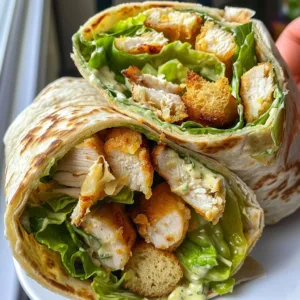 Chicken Caesar Wrap Recipe 1 Delicious Chicken Caesar Wrap with lettuce, grilled chicken, and Caesar dressing.