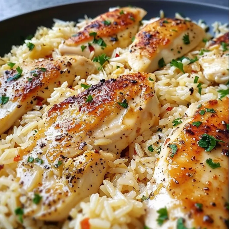 Plate of Chicken Scampi served with Garlic-Parmesan Rice