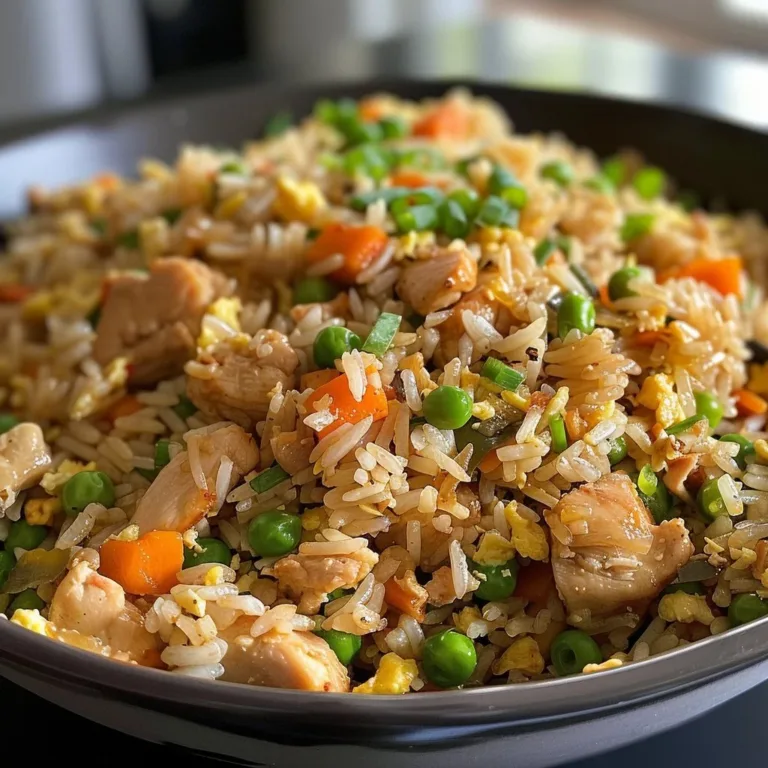 Delicious homemade chicken fried rice served in a bowl