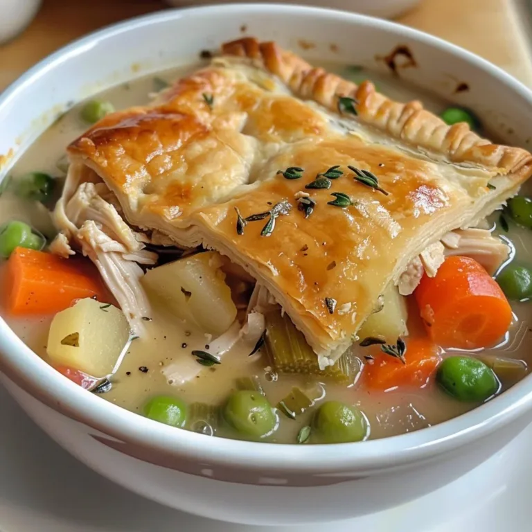 Delicious creamy Chicken Pot Pie soup served in a bowl
