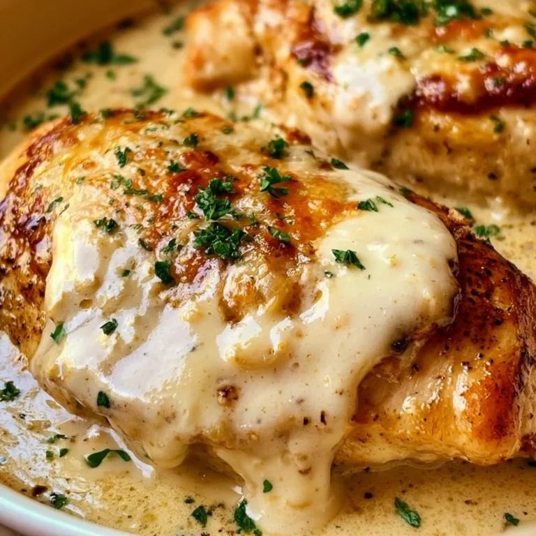 Creamy Garlic Parmesan Chicken dish served on a plate with herbs and spices
