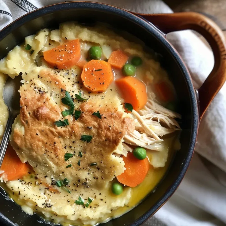 Delicious crustless chicken pot pie served in a bowl with fresh vegetables.
