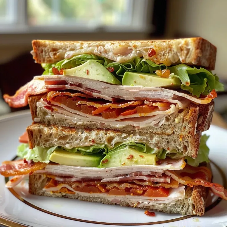 Delicious easy turkey club sandwich with lettuce, tomato, and bacon on toasted bread