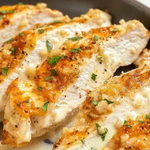 Garlic Parmesan Chicken Recipe 1 Delicious garlic parmesan chicken on a plate garnished with herbs