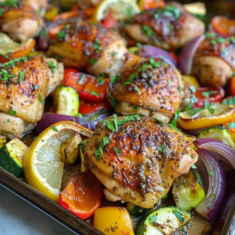 Colorful Greek sheet pan chicken with vegetables ready to serve.