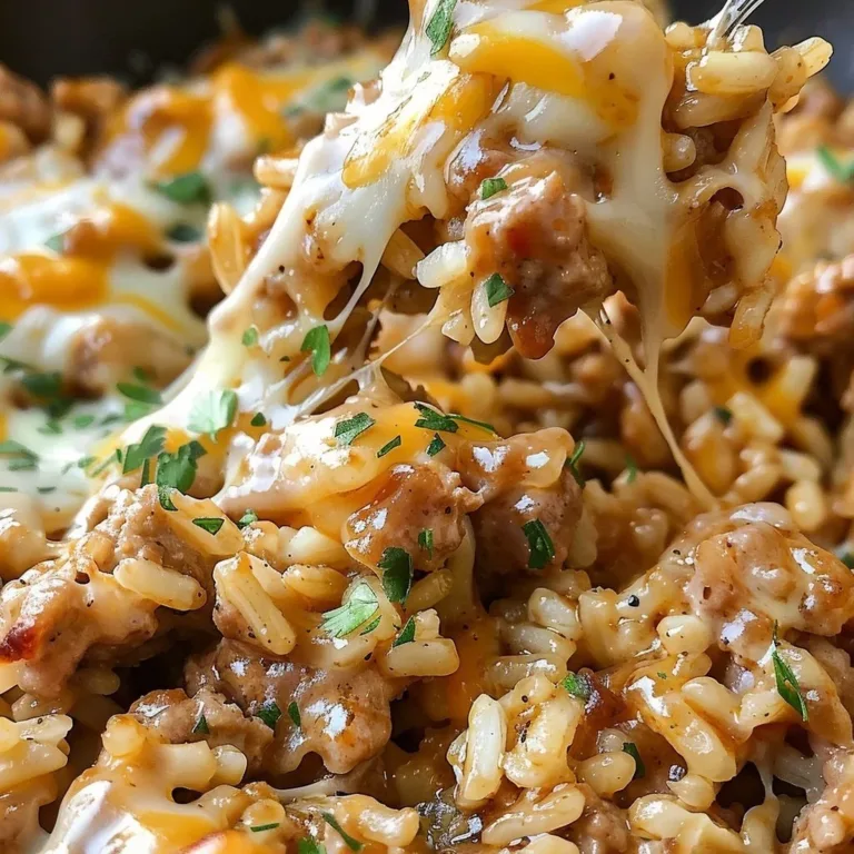 Ground Turkey Skillet Casserole ready to serve in a baking dish