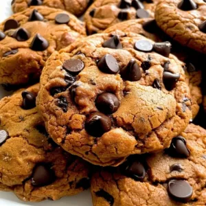 Healthy Pumpkin Cookies with Chocolate Chips 1 Healthy pumpkin cookies with chocolate chips on a plate