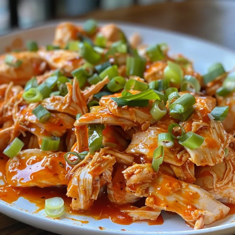 Healthy slow cooker buffalo chicken dish served with fresh vegetables