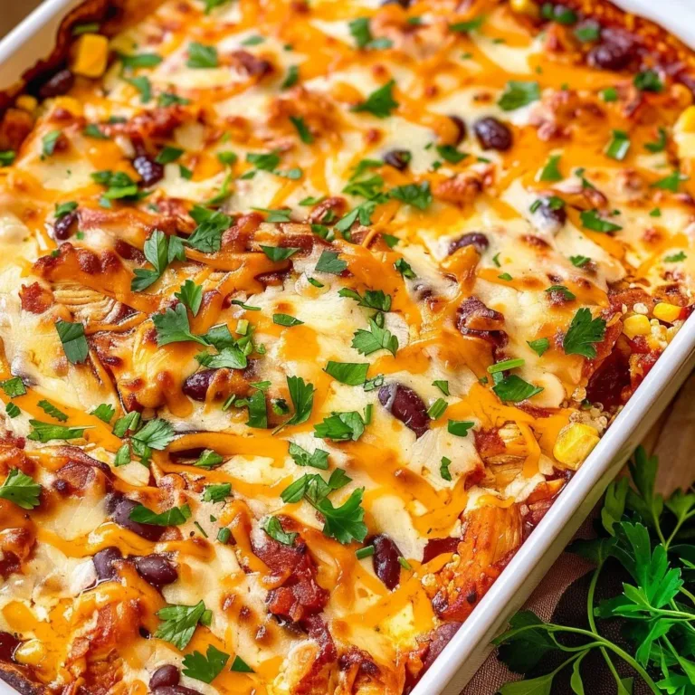 High-protein Southwest chicken casserole topped with cheese and vegetables