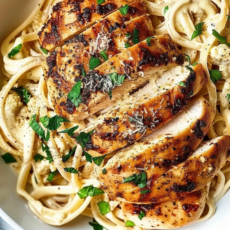 Low-calorie chicken alfredo dish served with a sprinkle of parsley.