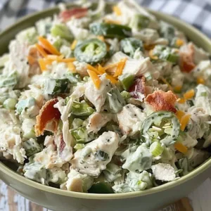 Low-Carb Jalapeño Popper Chicken Salad with Cottage Cheese 1 Low-carb jalapeño popper chicken salad served in a bowl with cottage cheese