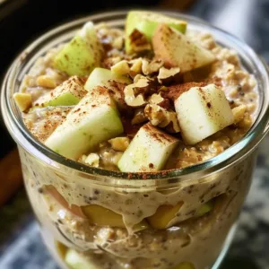 Protein-Packed Apple Cinnamon Overnight Oats 1 Bowl of protein-packed apple cinnamon overnight oats topped with fresh apple slices.