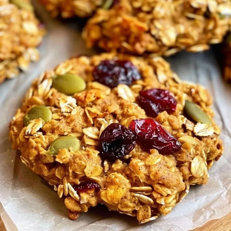 Freshly baked pumpkin breakfast cookies on a rustic wooden table