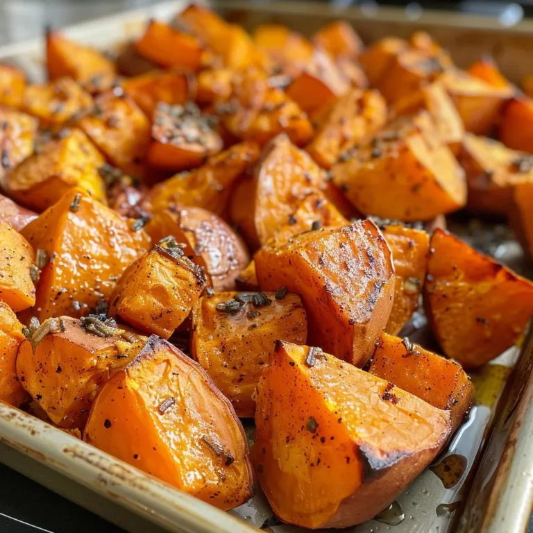 Delicious roasted sweet potatoes drizzled with honey and sprinkled with cinnamon.