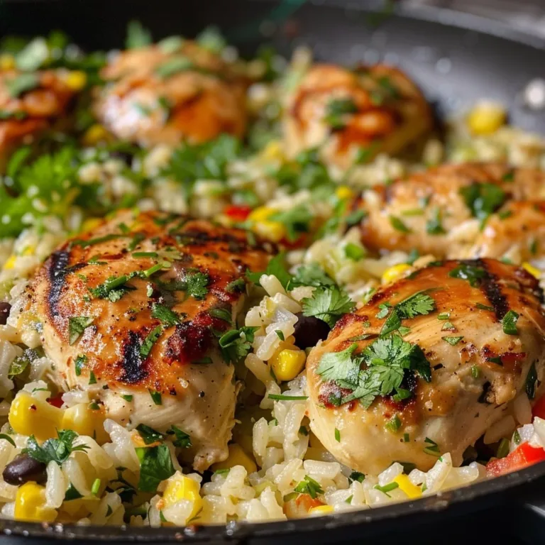 Delicious Salsa Verde Chicken and Rice Skillet served in a pan with toppings.