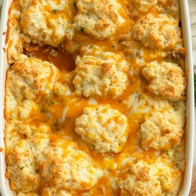 Sloppy Joe Cheddar Bay Biscuit Casserole fresh out of the oven