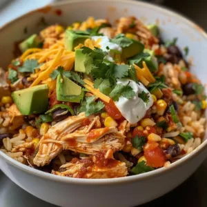 Slow Cooker Chicken Burrito Bowls Recipe 1 Slow cooker chicken burrito bowls topped with fresh ingredients