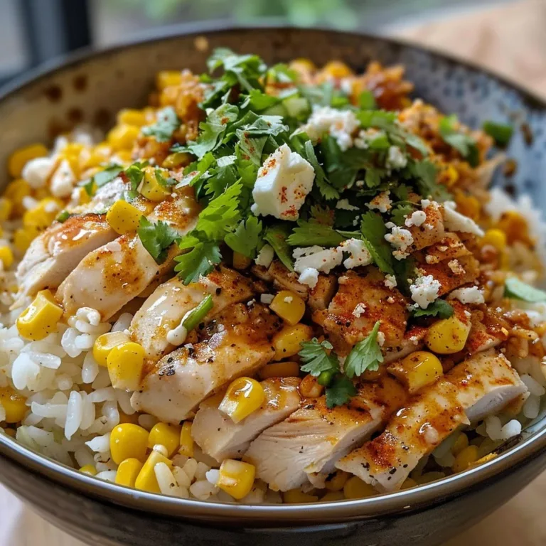 Delicious Street Corn Chicken Rice Bowl with vibrant toppings and flavors
