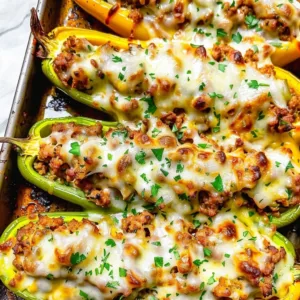 Stuffed Banana Peppers Recipe 1 Delicious stuffed banana peppers ready to be served.