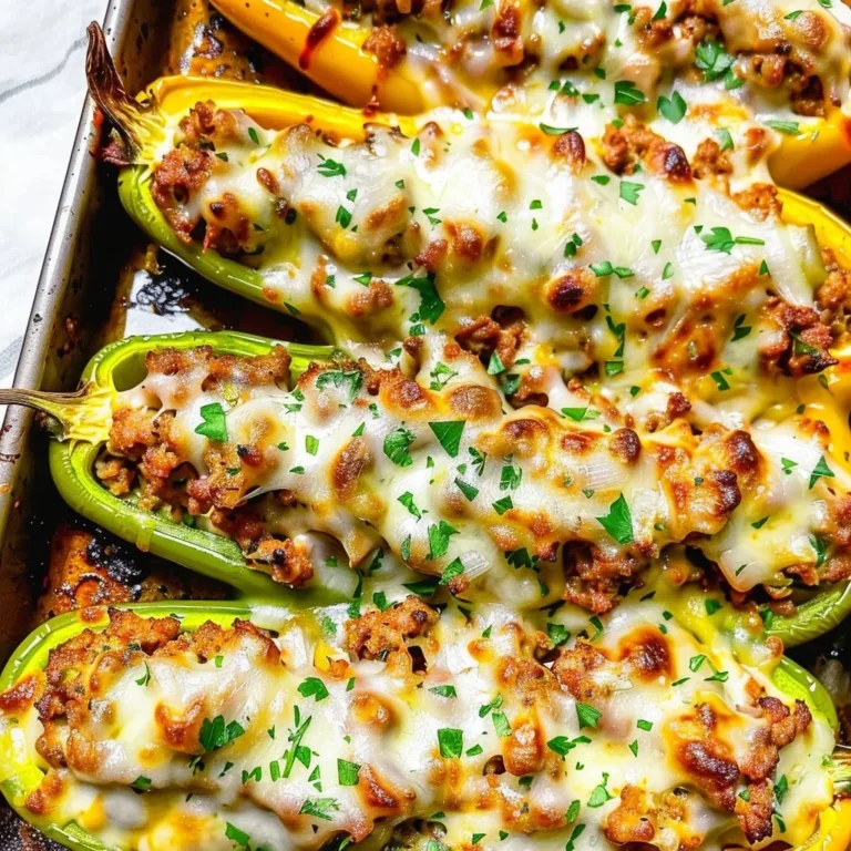 Delicious stuffed banana peppers ready to be served.