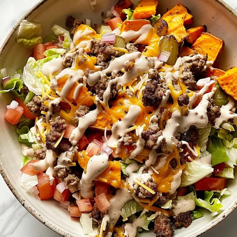 Delicious Sweet Potato Burger Bowl with fresh vegetables and toppings.