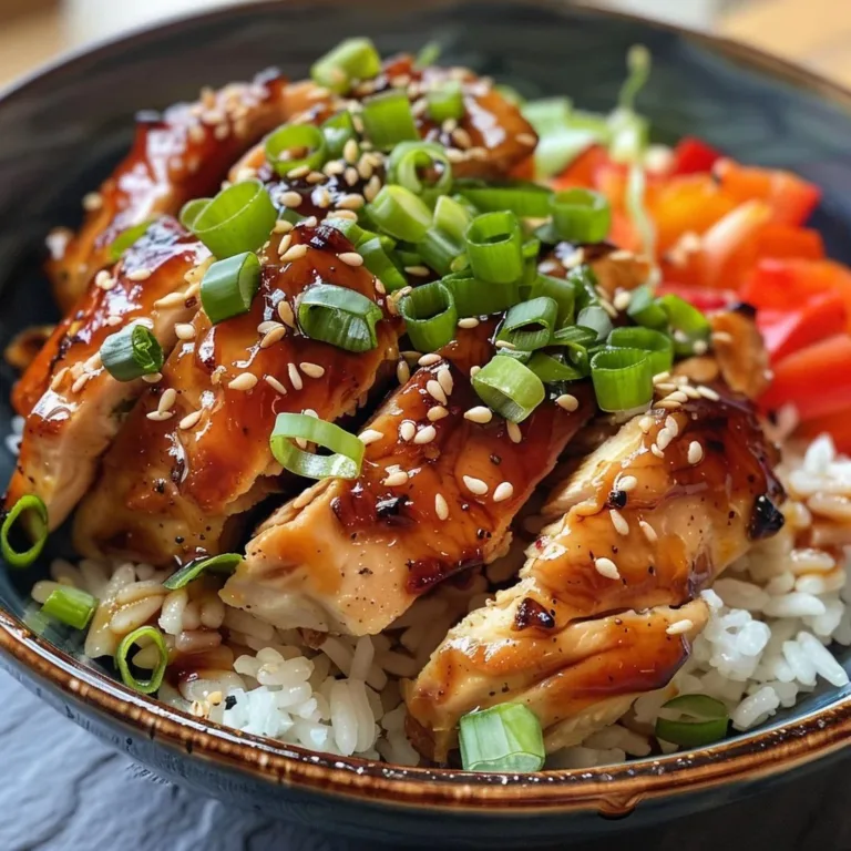 Delicious Teriyaki Chicken Rice Bowl topped with fresh vegetables and sauce