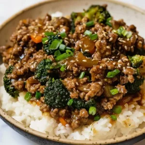 Teriyaki Ground Beef Recipe 1 Delicious plate of teriyaki ground beef served with rice and vegetables