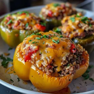 Traditional Stuffed Peppers Recipe 1 Dish of traditional stuffed peppers filled with rice and vegetables