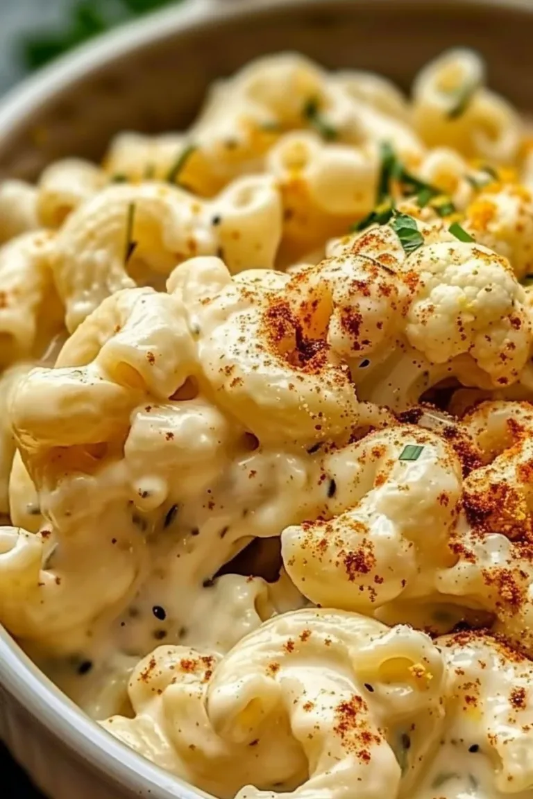 Bowl of minute vegan mac and cheese made with cauliflower and cashews