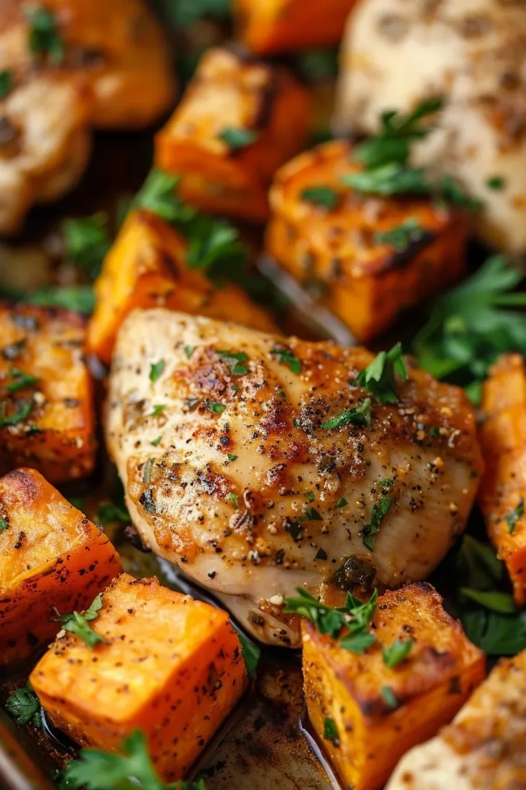 Sheet Pan Ranch Chicken with Sweet Potatoes meal prep ready to serve