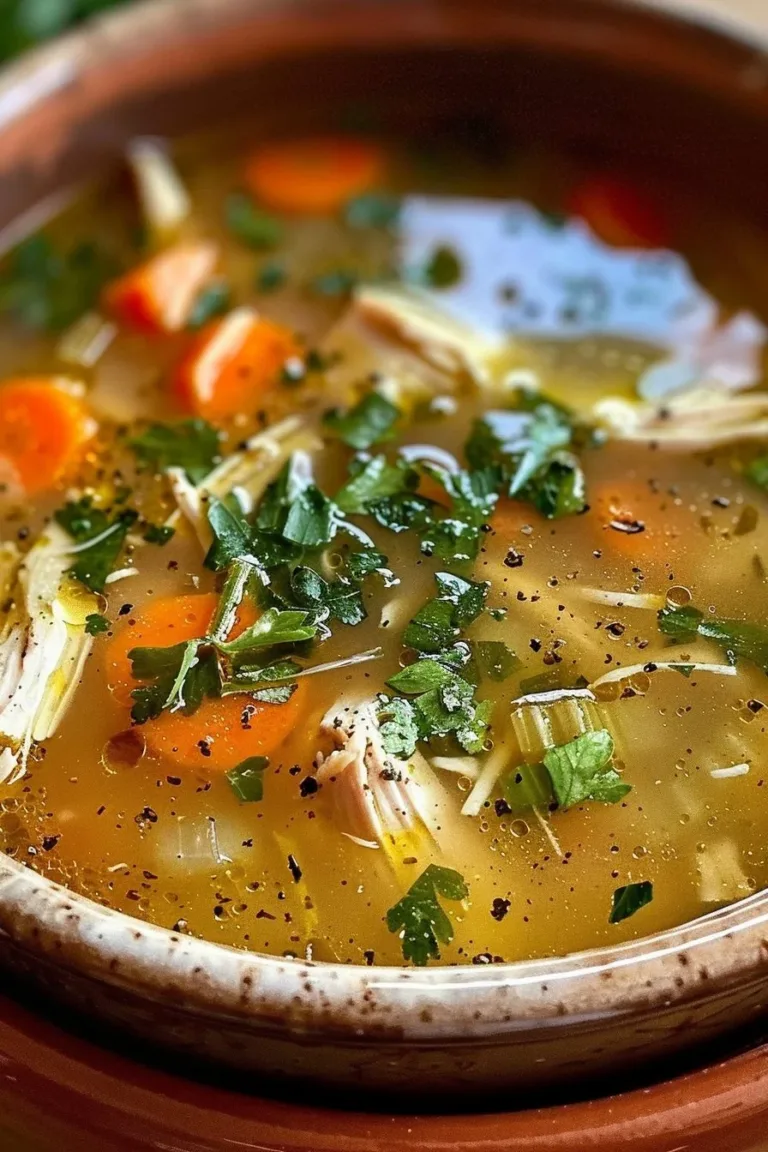 Bowl of anti-inflammatory chicken soup rich in nutrients and flavor.
