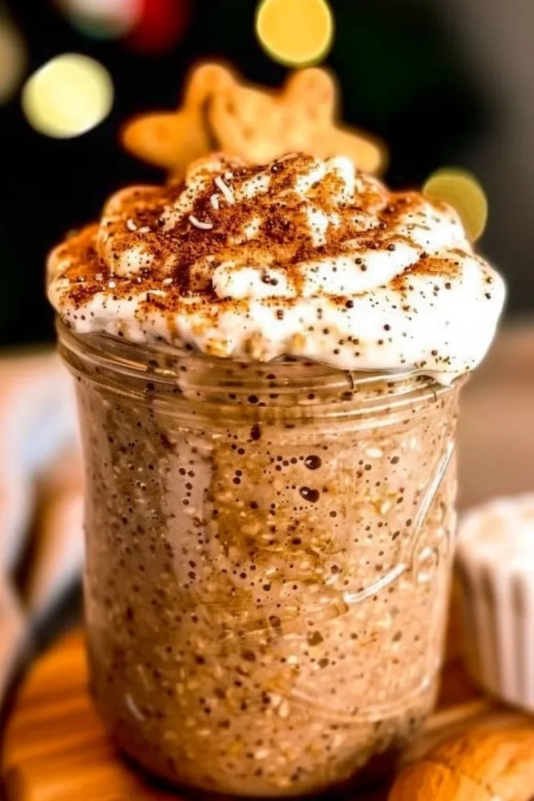 Bowl of Gingerbread Protein Overnight Oats topped with spices and nuts