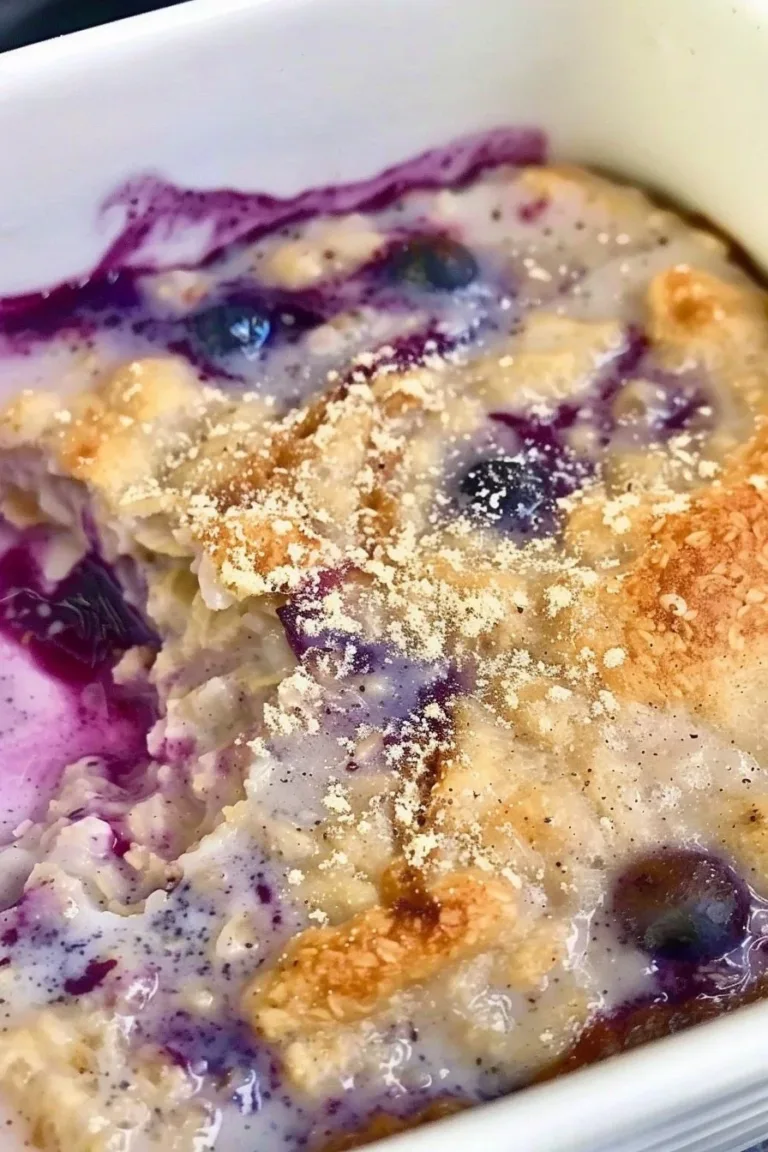 Healthy blueberry protein baked oats with no added sugar for a nutritious breakfast.