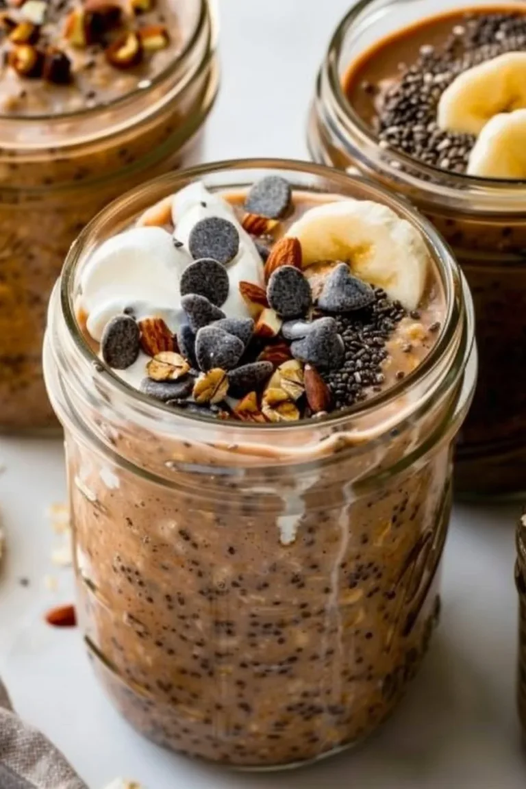 High-protein overnight oats topped with fruits and nuts for a nutritious breakfast.