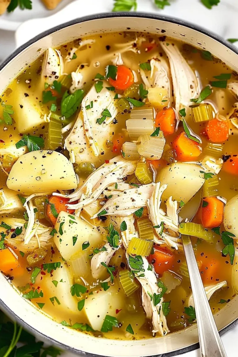 A bowl of delicious homemade chicken soup with herbs and vegetables